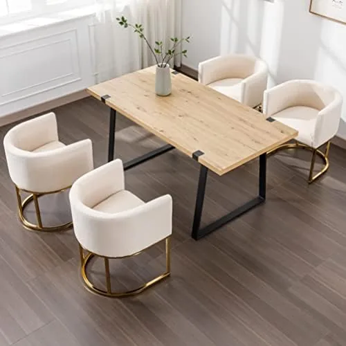 rivova cream dining chairs set of 4 mid century modern dining chairs with golden metal legs linen upholstered accent arm chairs for dining room kitchen vanity living room