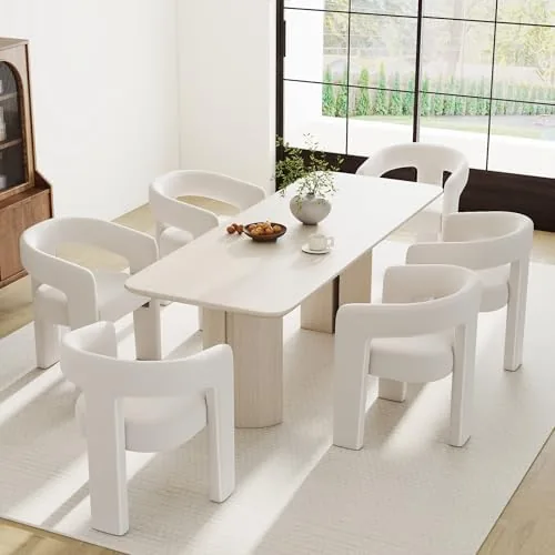 rivova modern barrel dining chairs set of 6 velvet upholstered accent side chair with arms comfy makeup vanity chairs dining living room kitchen chairs beige